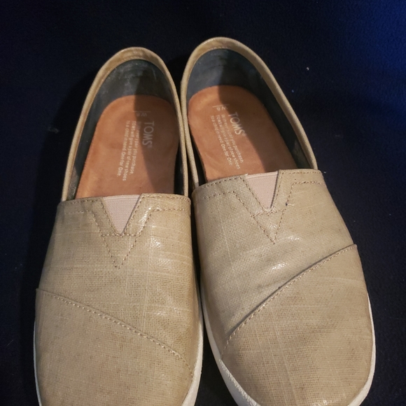 TOMS AVALON OXFORD TAN PATENT LINEN SIZE 8 - Picture 3 of 8
